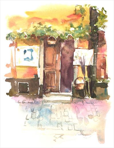 水彩画　フィンランドの店 watercolour by Osamu Murata 村田收