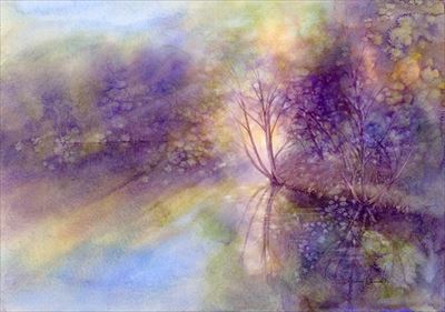 風景の水彩画　湖 watercolour by Osamu Murata 村田收