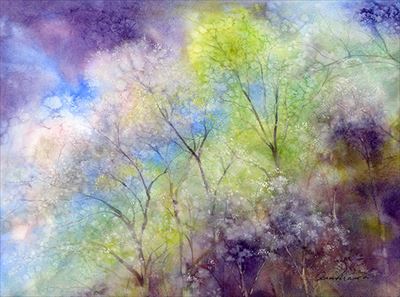 水彩画　桜の丘 watercolour by Osamu Murata 村田收