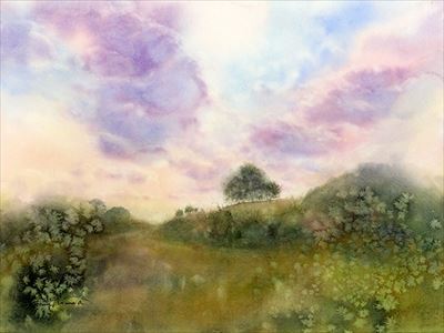 風景の水彩画　空の道 watercolour by Osamu Murata 村田收