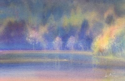 水彩画　湖 watercolour by Osamu Murata 村田收