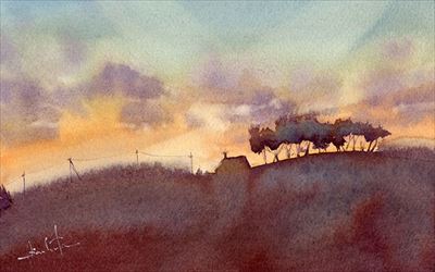 水彩画　北海道の家 watercolour by Osamu Murata 村田收