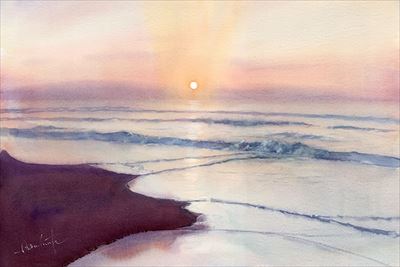 水彩画　朝日の海　watercolour by Osamu Murata 村田收