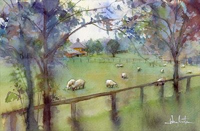 水彩画　小岩井牧場 watercolour by Osamu Murata 村田收