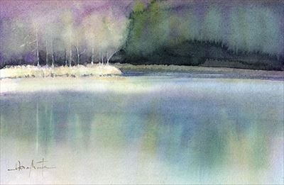 湖の水彩画 watercolour by Osamu Murata 村田收