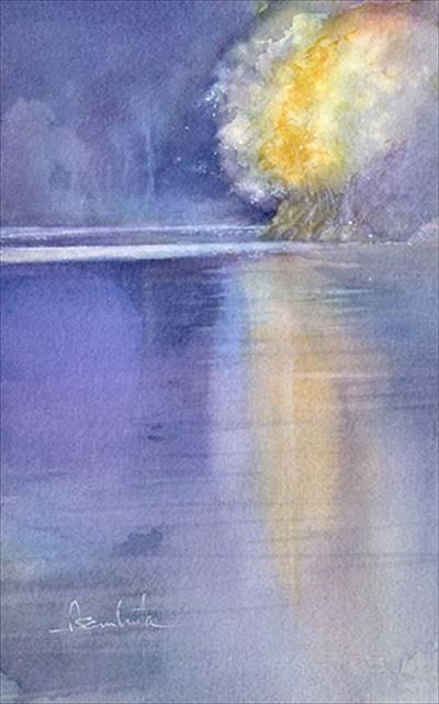 湖の水彩画 watercolour by Osamu Murata 村田收