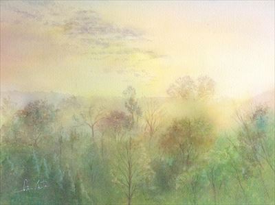 水彩画　高原の朝　watercolour by Osamu Murata 村田收