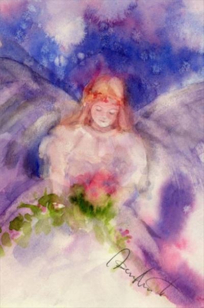 妖精の水彩画　天使の花束 watercolour by Osamu Murata 村田收
